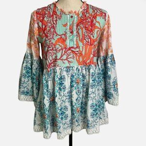 Modaposa‎ Womens Floral & Abstract Print Tunic Top With Bell Sleeves